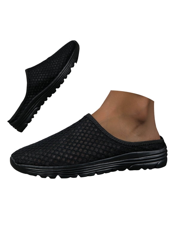 Breathable Mesh Clogs Shoes for Men Closed Toe Slip on Walking Mules Summer Outdoor Sports Slide Sandals Black Size 5.5