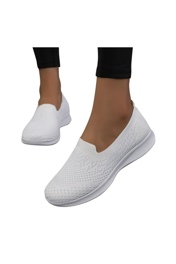 Women's Mesh Flat Shoes Breathable Slip on Casual Walking Running Shoe Low Wedge Summer Orthopedic Athletic Sneakers White 6.5