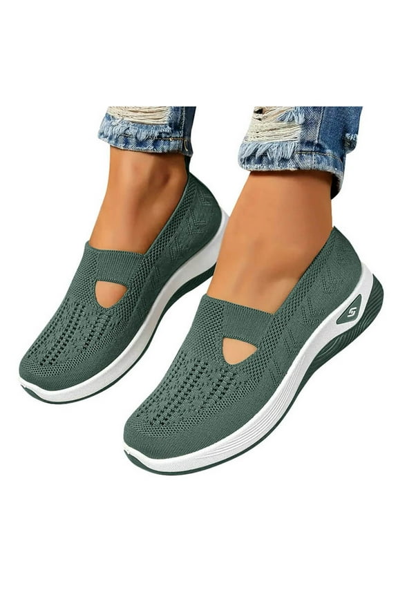 Women's Mesh Walking Shoes Summer Outdoor Sports Breathable Shoe Arch Support Casual Slip on Sneakers for Lady Green 6.5