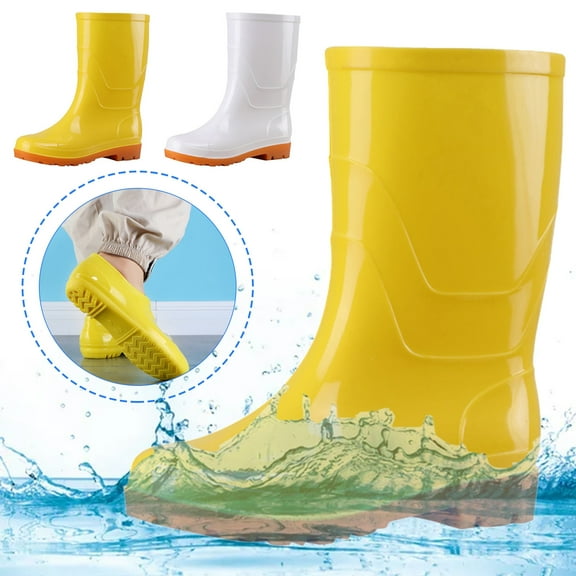 Modisza Women's Mid Calf Rain Boots Waterproof Slip on Garden Shoes Comfort Rubber Sole Chelsea Booties Rainboots White 7.5