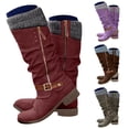 thumbnail image 1 of Modisza Women's Mid Calf Slouchy Leather Boots Wide Width Low Block Heel Tall Boot Side Zipper Winter Knitted Fold Over Boots Size 6-9.5, 1 of 7