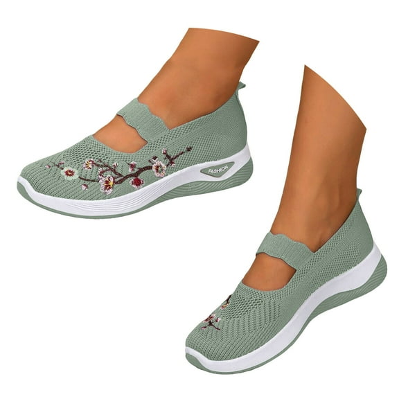 Modisza Women's Orthopedic Walking Shoes Arch Support Diabetes Foam Slip on Loafers Mesh Wide Width Casual Sneakers Green 7