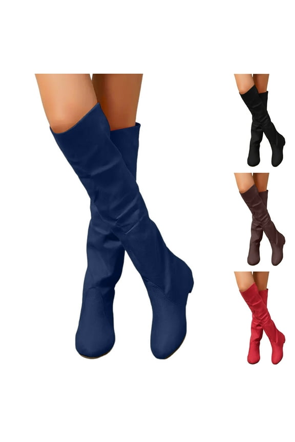 Women's Over The Knee Thigh High Boots Suede Chunky Heel Stretch Sexy Fall Boots Winter Dress Walking Long Boot Black 6.5