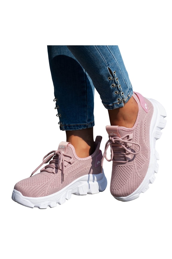 Women's Platform Chunky Fashion Sneakers Arch Support Non Slip Breathable Wedge Walking Shoes Ladies Sports Running Shoe Pink 7