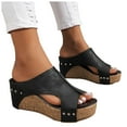 thumbnail image 1 of Modisza Women's Platform Wedge Sandals Dressy Summer Comfortable Open Toe Slip on Cork Wide Width Arch Support Slippers Black 6, 1 of 7