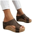 thumbnail image 1 of Modisza Women's Platform Wedge Sandals Dressy Summer Comfortable Open Toe Slip on Cork Wide Width Arch Support Slippers Brown 7.5, 1 of 7
