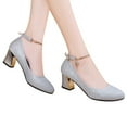 thumbnail image 1 of Modisza Women's Pumps Low Chunky Block Heel Dress Shoes Ankle Strap Closed Round Toe Shiny Work Heels for Wedding Party Silver 6.5, 1 of 9