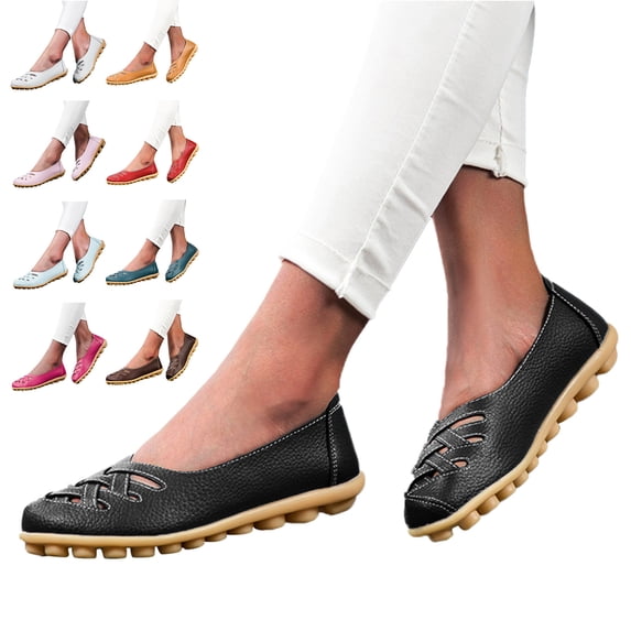 Modisza Women's Retro Loafers Braided Leather Slip on Flat Loafer Ladies Comfortable Walking Dressy Shoes with Ankle Strap Blue 6.5