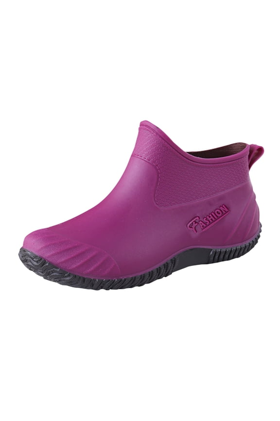 Women's Short Rain Boots Water Proof Ankle Boot Slip on Hiking Walking Shoes Ladies Rainy Day Gardening Work Booties Purple Size 7