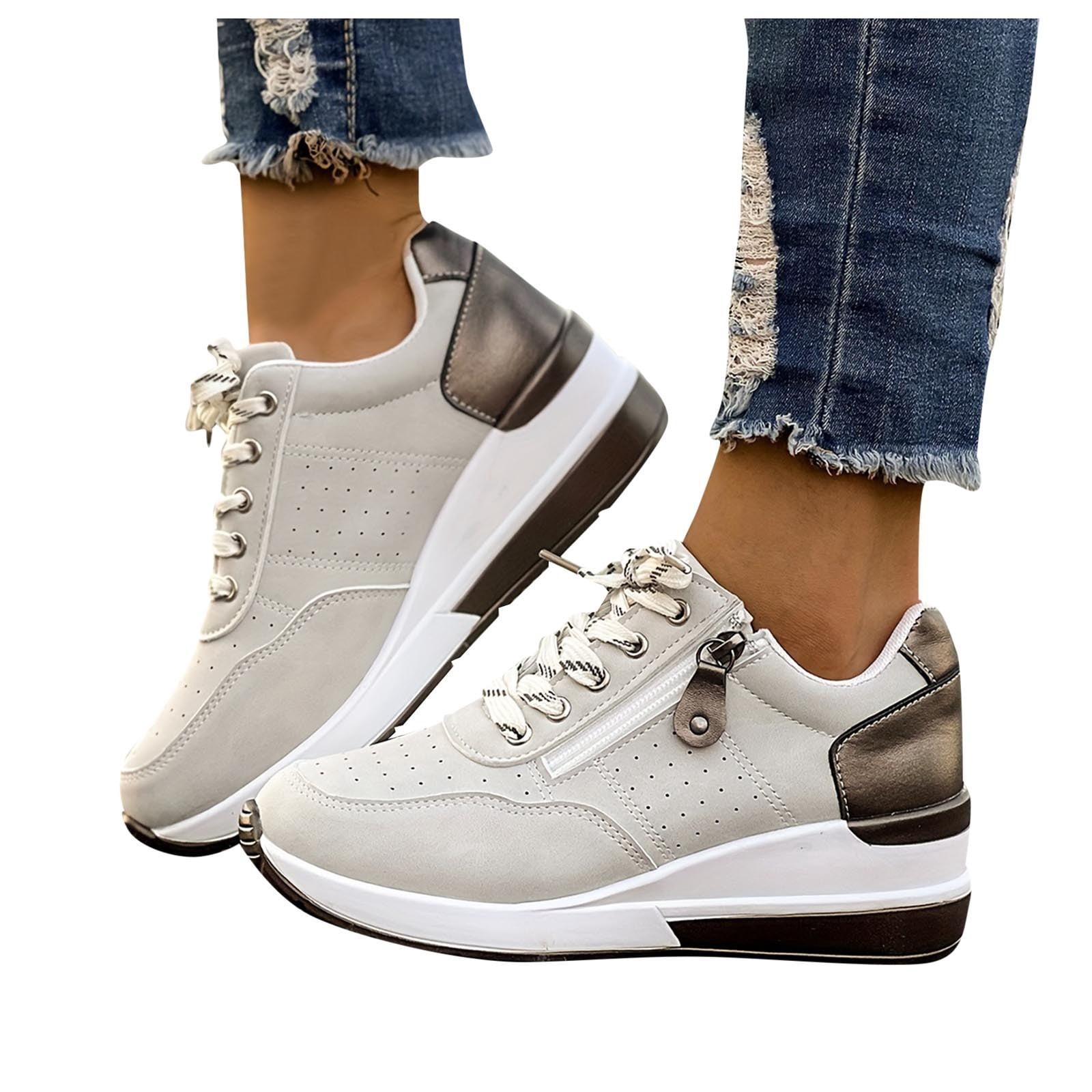 Modisza Women's Side Zip Fashion Sneaker with Arch Support Lace Up