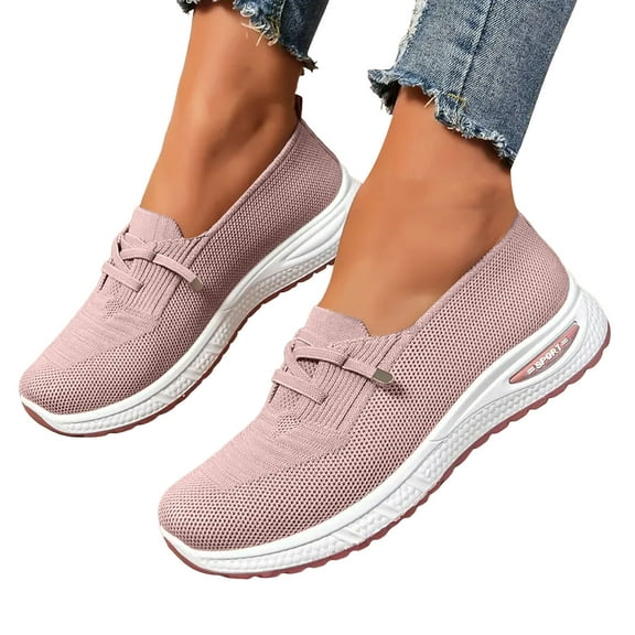 Modisza Women's Slip on Walking Shoes Comfortable Knit Casual Running Sneakers Orthopedic Dressy Ballet Flats Shoes Pink 8.5