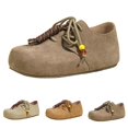 thumbnail image 1 of Modisza Women's Suede Loafers Wide Round Toe Comfortable Walking Shoes Ladies and Students Fall Trendy Lace Up Work Falt Shoe Beige Size 4.5, 1 of 6