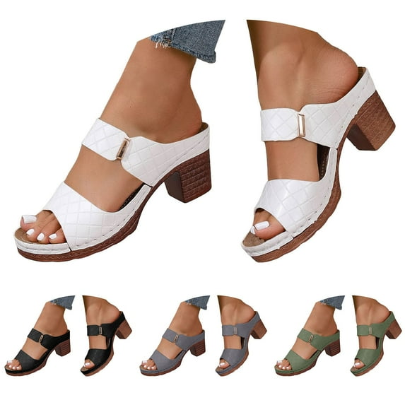 Modisza Women's Two Strap Heeled Sandals Open Toe Low Chunky Heels Slip on Slides Summer Dress Pumps Orthopedic Wedge Slide Shoes Black 7