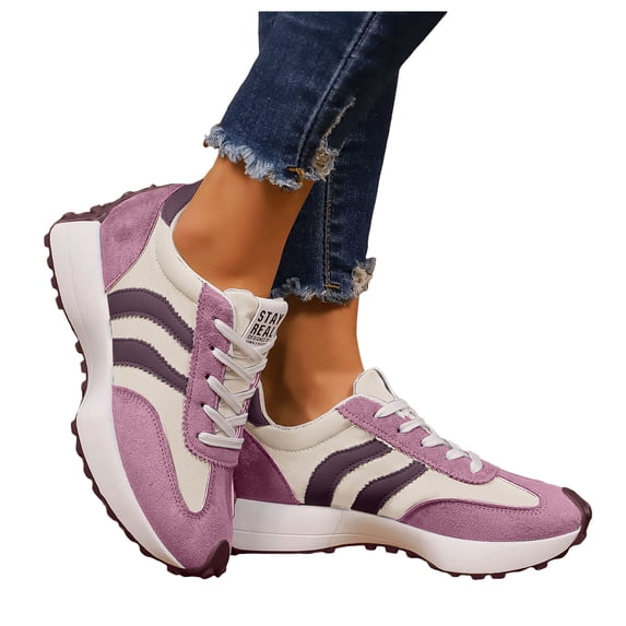 Modisza Women's Walking Shoes with Arch Support Orthopedic Tennis Shoe Non Slip Lace Up Casual Running Sneakers Light Purple Size 7