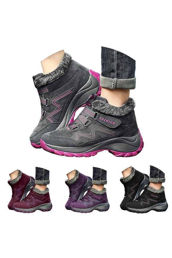Women's Waterproof Hiking Boots Arch Support Winter Snow Booties Fleece Lined Walking Outdoor Sneakers Shoes Black 6