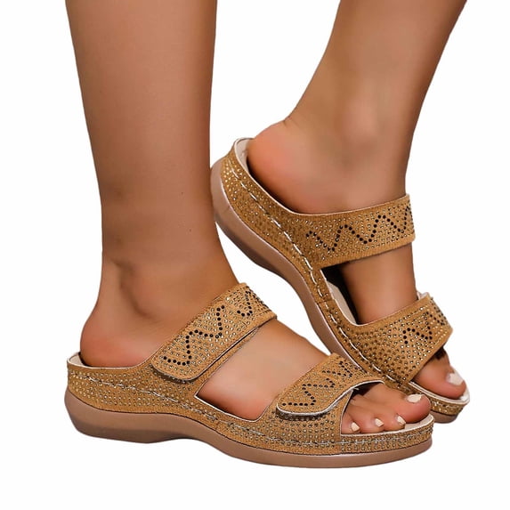 Modisza Women's Wedge Sandals Open Toe Dressy Walking Slides Arch Support Platform Beach Shoes with Double Hook and Loops Brown 6