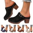 thumbnail image 1 of Modisza Womens Chunky Stacked Heel Mules Closed Toe Heeled Slip on Clogs Casual Slide Shoes Ladies Summer Walking Sandals Beige 6, 1 of 6