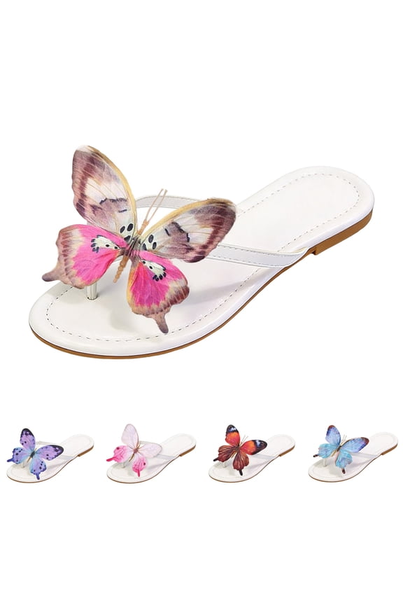 Womens Cute Butterfly Flat Sandals Summer Trendy Flip Flops Ladies Beach Walking Slip on Slides for Travel Blue Size 9
