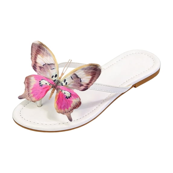 Modisza Womens Cute Butterfly Flat Sandals Summer Trendy Flip Flops Ladies Beach Walking Slip on Slides for Travel Pink Size 8
