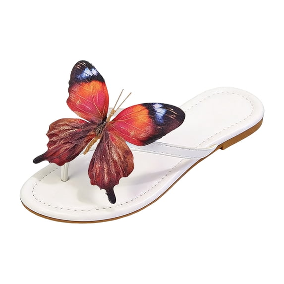 Modisza Womens Cute Butterfly Flat Sandals Summer Trendy Flip Flops Ladies Beach Walking Slip on Slides for Travel Yellow Size 8.5