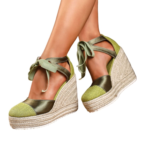 Modisza Womens Espadrilles Wedges Sandals Platform Closed Toe Slip on Slides Strappy Ankle Strap Summer Dress Shoes for Walking Green 7.5