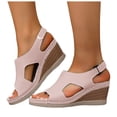 thumbnail image 1 of Modisza Womens Hook and Loops Sandals for Women Open Toe Low Wedge Sandal with Arch Support Comfortable Summer Beach Shoes size 6.5 Pink, 1 of 6