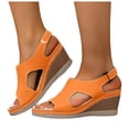thumbnail image 1 of Modisza Womens Hook and Loops Sandals for Women Open Toe Low Wedge Sandal with Arch Support Comfortable Summer Beach Shoes size 9 Orange, 1 of 7