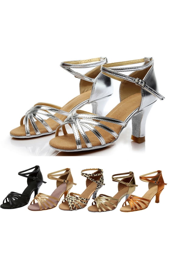 Womens Latin Dance Shoes Heeled Party Indoor Performance Sandals Ladies Summer Open Toe Walking Dressy Slide Sandal Beige 5.5