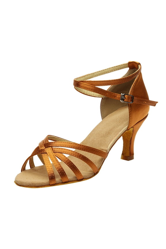 Womens Latin Dance Shoes Heeled Party Indoor Performance Sandals Ladies Summer Open Toe Walking Dressy Slide Sandal Brown 7.5