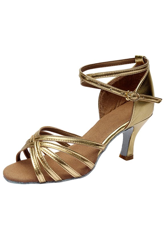 Womens Latin Dance Shoes Heeled Party Indoor Performance Sandals Ladies Summer Open Toe Walking Dressy Slide Sandal Gold 7
