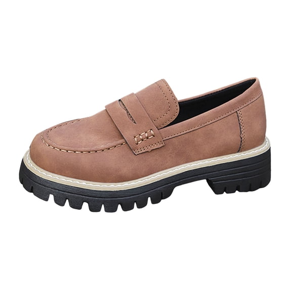 Modisza Womens Leather Loafers Slip on Dressy Walking Shoes Low Heel Summer Work Loafer Wide Toe Comfortable Outside Shoe Brown Size 7