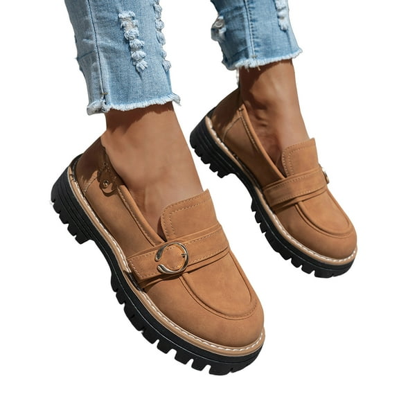 Modisza Womens Loafers Shoes Platform Chunky Penny Loafer Lug Sole Business Office Slip on Work Casual Dress Oxfords Brown 9.5