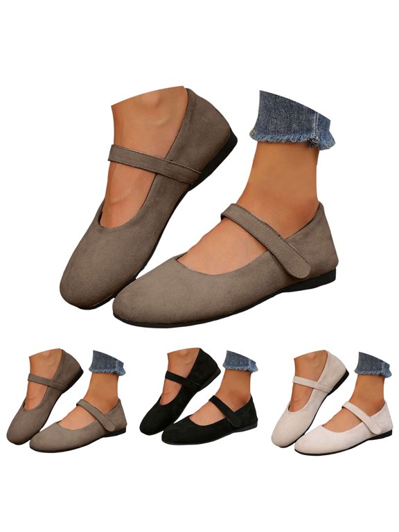 Womens Mary Jane Shoes Slip on Falt Walking Shoe Summer Outdoor Work Dressy Sandals Hook and Loops Suede Loafer Black Size 7.5