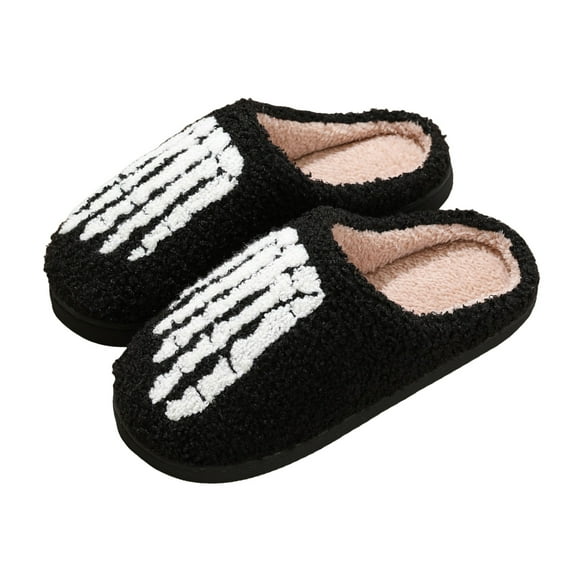 Modisza Womens Mens Halloween Slippers Memory Foam Plush Fuzzy House Shoes Fleece Lined Indoor Bedroom Winter Slides Black 7