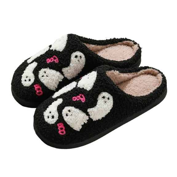 Modisza Womens Mens Halloween Slippers Memory Foam Plush Fuzzy House Shoes Fleece Lined Indoor Bedroom Winter Slides Black 8