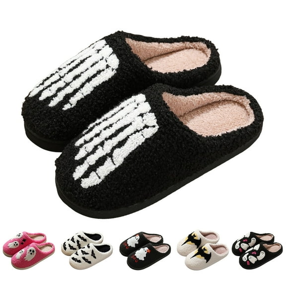 Modisza Womens Mens Halloween Slippers Memory Foam Plush Fuzzy House Shoes Fleece Lined Indoor Bedroom Winter Slides Pink 7