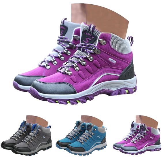 Modisza Womens Mens Hiking Boots Waterproof Mid Top Ankle Booties Arch Support Trekking Climbing Running Shoes Blue 6.5