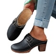 thumbnail image 1 of Modisza Womens Mules Closed Round Toe Chunky Heel Slip on Sandals Ladies Summer Leather Wedge Slide Shoes for Outdoor Black 8.5, 1 of 7