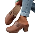 thumbnail image 1 of Modisza Womens Mules Closed Round Toe Chunky Heel Slip on Sandals Ladies Summer Leather Wedge Slide Shoes for Outdoor Brown 8, 1 of 7