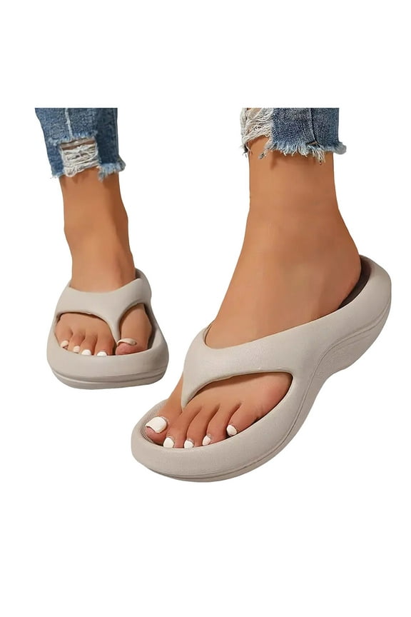 Womens Orthopedic Flat Flip Flops Recovery Shower Walking Sandals Arch Support Summer Comfortable Slide Shoes for Swimming Grey 9