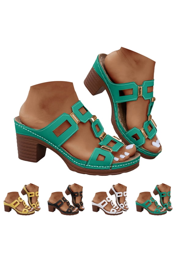 Womens Platform Chunky Heels Sandals Open Toe Hollow Out Slip on Slides Comfortable Dress Wedge Shoes for Vacation Black 8.5