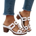 thumbnail image 1 of Modisza Womens Platform Chunky Heels Sandals Open Toe Hollow Out Slip on Slides Comfortable Dress Wedge Shoes for Vacation White 7, 1 of 7