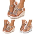 thumbnail image 1 of Modisza Womens Rhinestone Low Wedge Sandals Summer Dressy Platform Slide Sandal Clear Strap Open Toe Flower Shoes for Party Size 6.5 Gold, 1 of 8