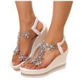 thumbnail image 1 of Modisza Womens Rhinestone Low Wedge Sandals Summer Dressy Platform Slide Sandal Clear Strap Open Toe Flower Shoes for Party Size 9.5 White, 1 of 7