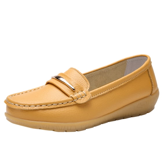 Modisza Womens Slip on Loafers for Business Work Leather Flat Driving Walking Shoes Non Slip Outdoor Casual Loafer Side 9 Yellow