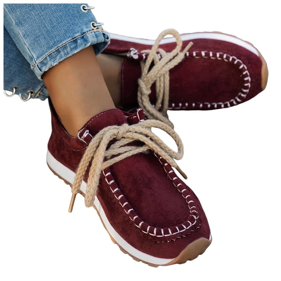Modisza Womens Suede Loafers Lace up Slip on Comfortable Flat Shoes Business Casual Dressy Round Toe Walking Sneakers size 9 Red