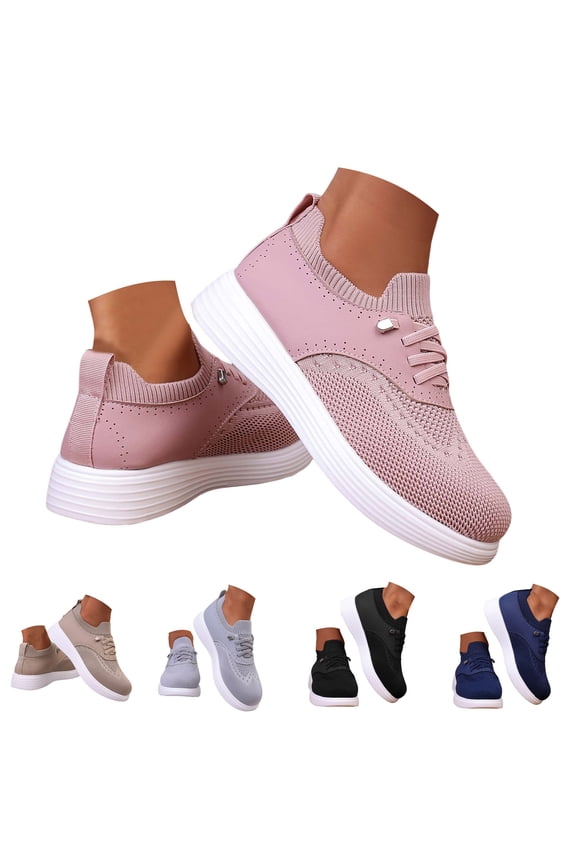 Womens Walking Shoes Breathable Mesh Casual Sneakers Lace Up Outdoor Slip on Running Shoes for College Ladies Size 6 Black