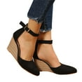 thumbnail image 1 of Modisza Womens Wedge Sandals Chunky Heel Platform Closed Toe Ankle Strap Fashion Shoes Ladies Summer Travel Party Slide Sandal Black 7, 1 of 8