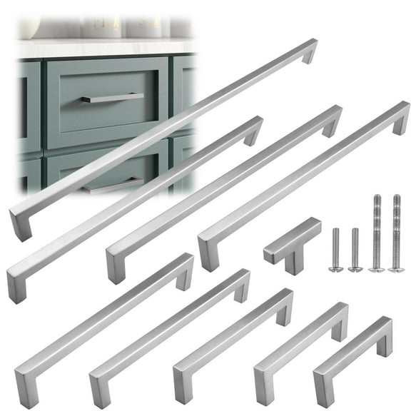 Modket M1603 Modern Euro Square Cabinet Handle 304 Stainless Steel — 3-3/8" Overall Length, 3" (76mm) Hole Centers, Brushed Nickel— 1-Pack