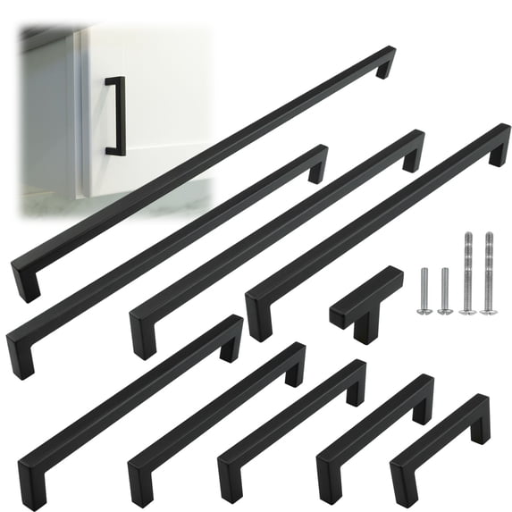 Modket M1603 Modern Euro Square Cabinet Handle 304 Stainless Steel — 4-1/8" Overall Length, 3-3/4" (96mm) Hole Centers, Matte Black— 25-Packs
